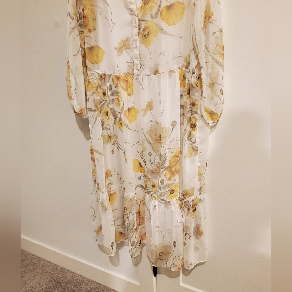 H&M Floral Sheer Dress With Full Length White Slip Dress-Yellow& White Sz.6 - Picture 5 of 7